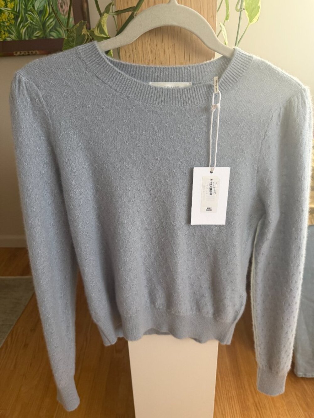Frame 100% Cashmere Dove Grey Pointelle Sweater - Size XS NWT